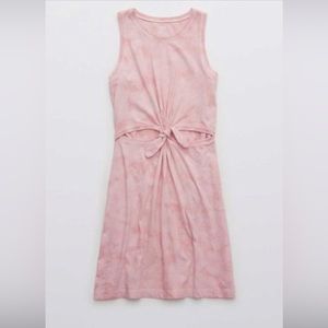AERIE CUT OUT KNOTTED FRONT DRESS PINK TIE DYE MEDIUM